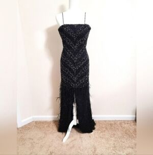 Vintage Studio 17 Silk Beaded & Feather Black Evening Prom Dress